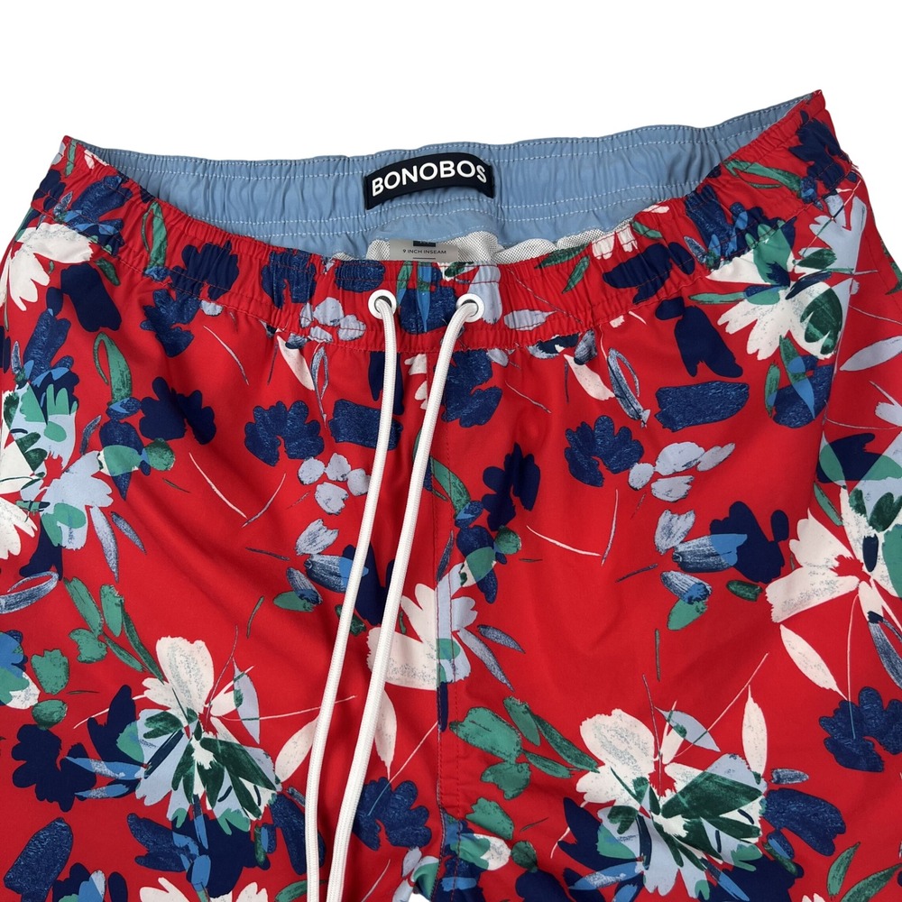 Bonobos Mens Red Floral Swim Trunks 9 Inch Inseam Mesh Lined Size Medium